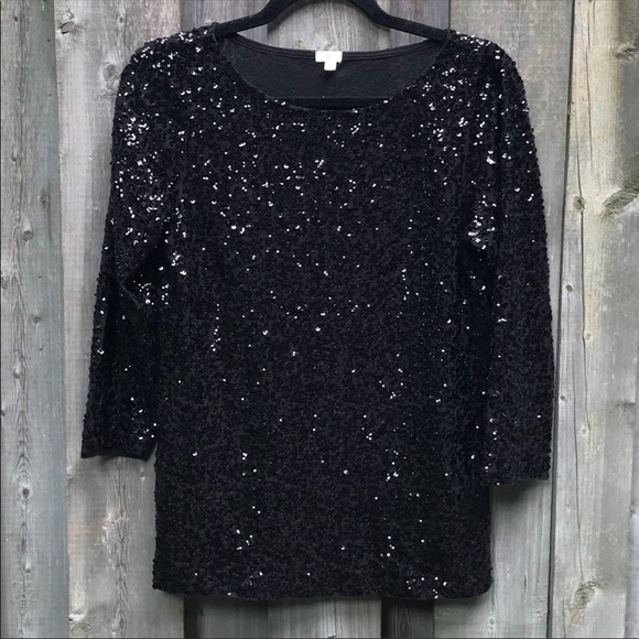 J. Crew Factory Black Sequin Blouse Shirt Small - Picture 4 of 6